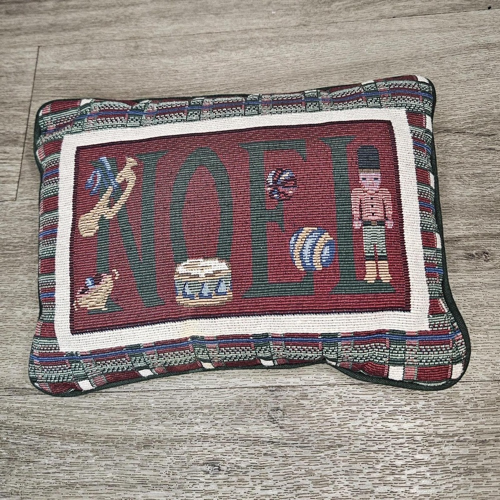 vintage Christmas Tapestry Noel Pillow Accent Decorative Holiday 11x9 in